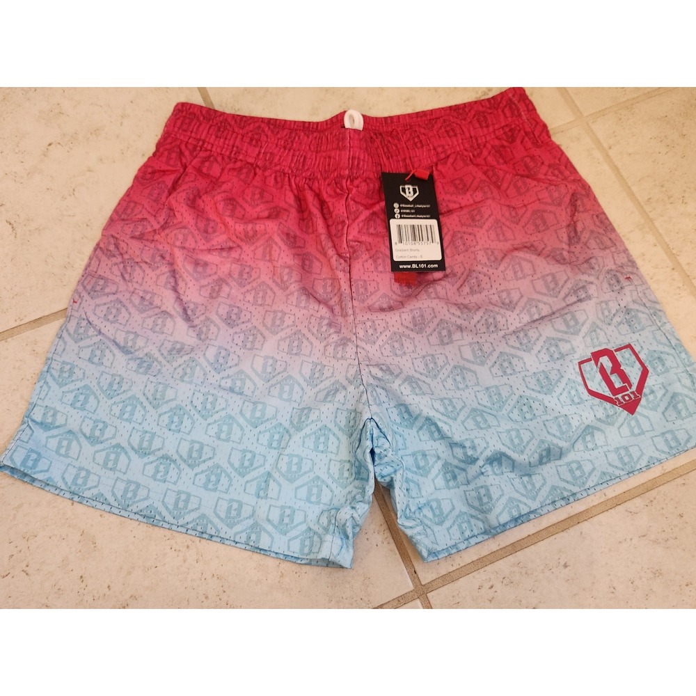 Baseball 101 Gradient Mesh Shorts Cotton Candy Red Blue Logo Mens Small NWT